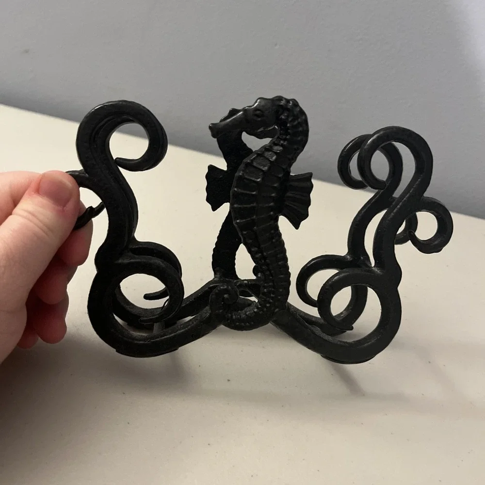 Cast Iron Seahorse Nautical Theme Napkin Holder Scroll Work